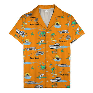 luxury yacht & heart-shaped island cartoon hawaiian shirt