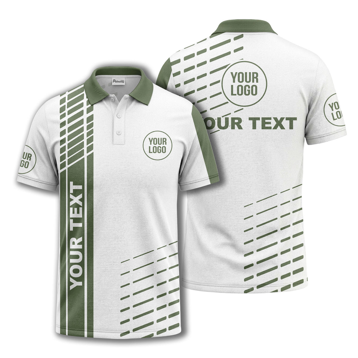 modern vertical stripe & dashed line graphic custom text logo polo shirt