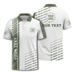 modern vertical stripe & dashed line graphic custom text logo polo shirt