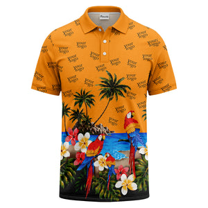 parrot palm plumeria beach watercolor polo shirt