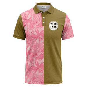 pink flamingo & tropical leaves patterned hawaiian shirt polo shirt