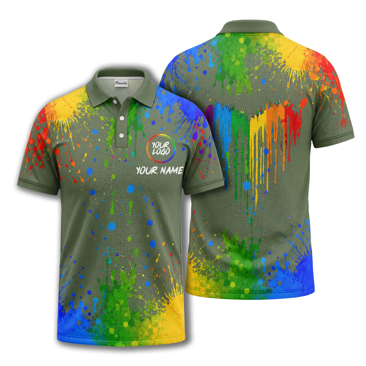 rainbow paint splatter custom logo personalized polo shirt