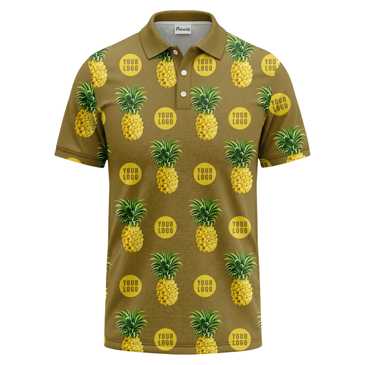 realistic pineapple repeat & custom logo black polo shirt
