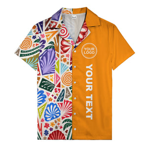 spiral motifs palm leaves hibiscus geometric hawaiian shirt for men
