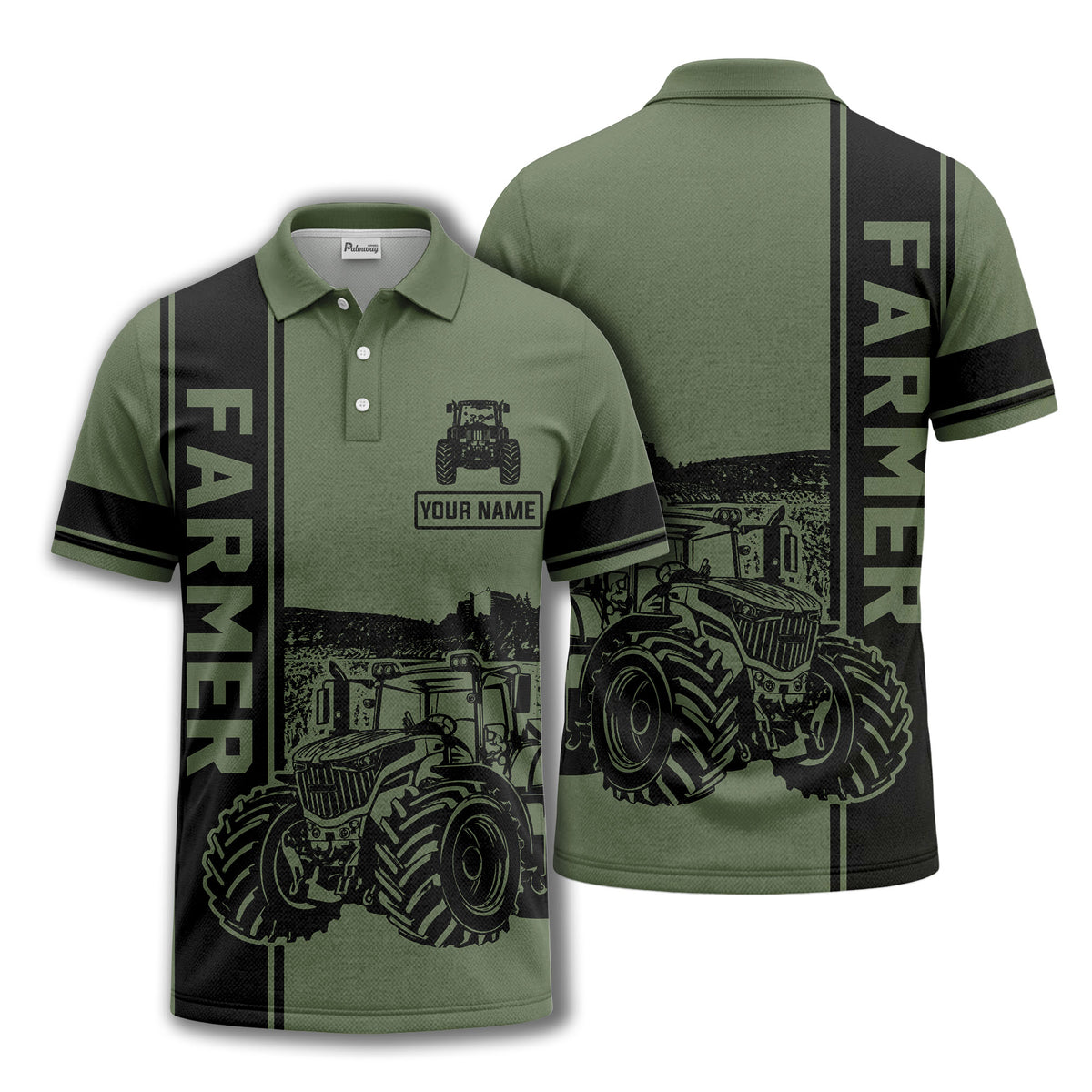 tractor farm scene graphic illustration polo shirt for men
