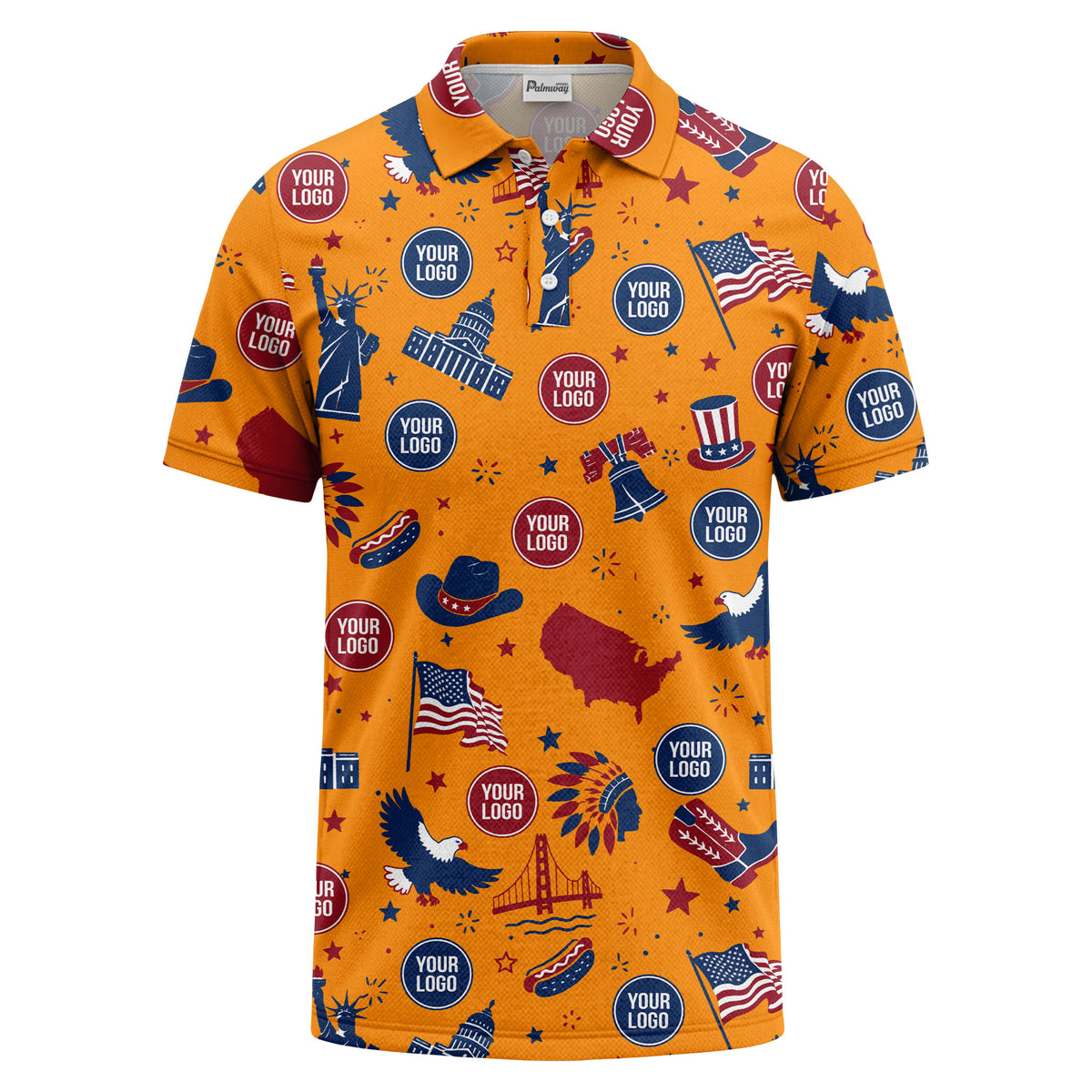 vintage cartoon bald eagles & statue of liberty icons patriotic polo shirt
