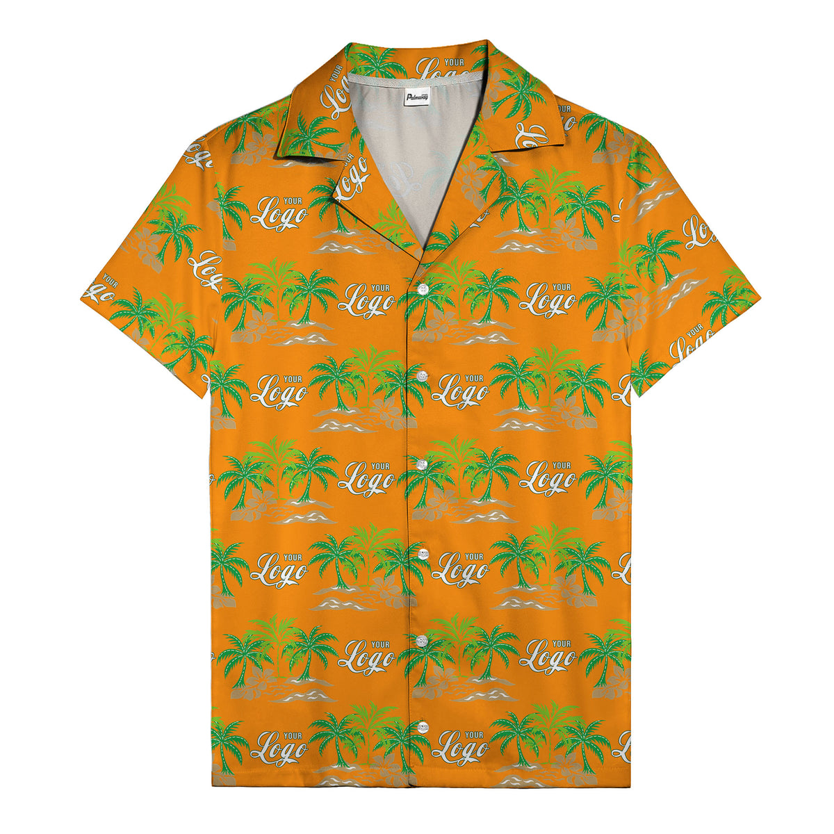 vintage palm tree oasis with monogrammed logo repeat hawaiian shirt