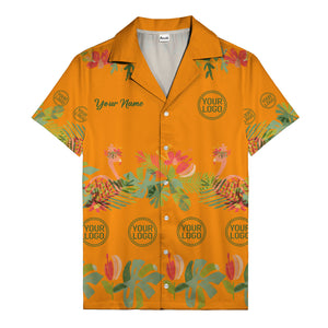 watercolor flamingo palm tropical flowers black hawaiian shirt