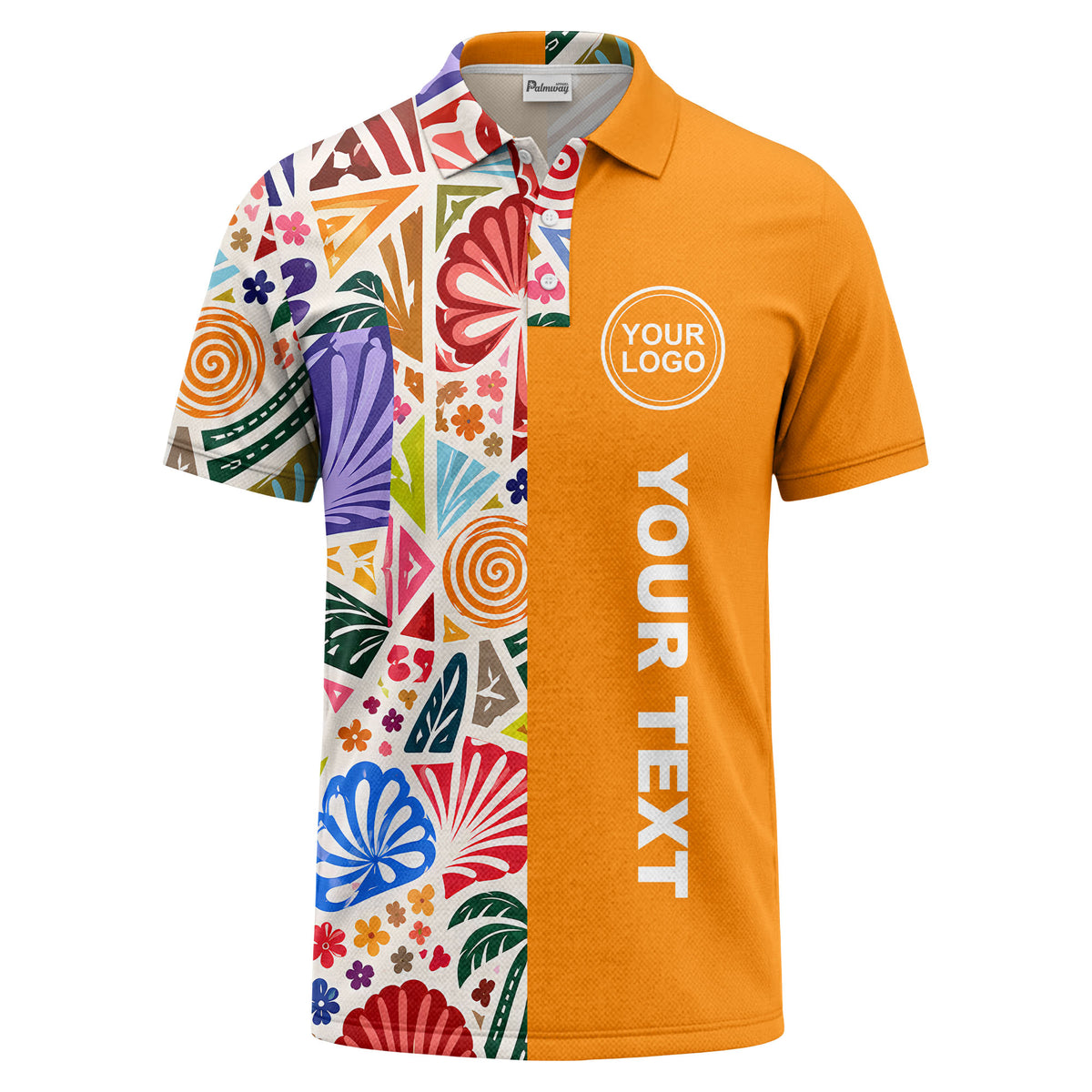 watercolor palm leaves swirls custom geometric all over print polo shirt