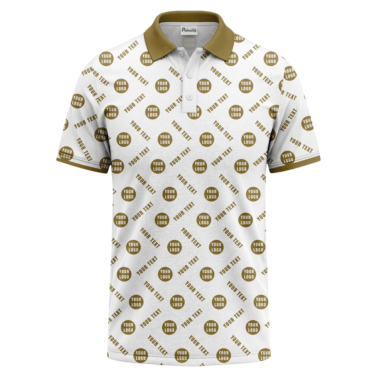 your name & logo repeat pattern all over print custom polo shirt