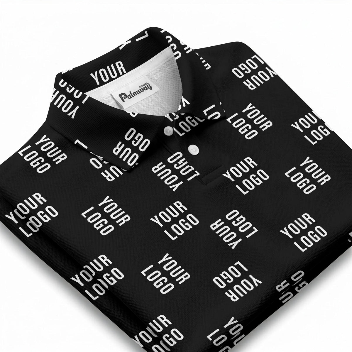 black repeat custom logo text pattern polo shirt for men