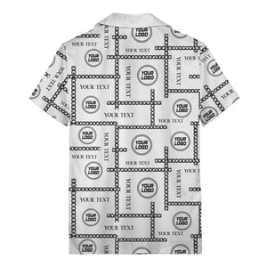 chain link grid custom logo text monochrome black white hawaiian shirt