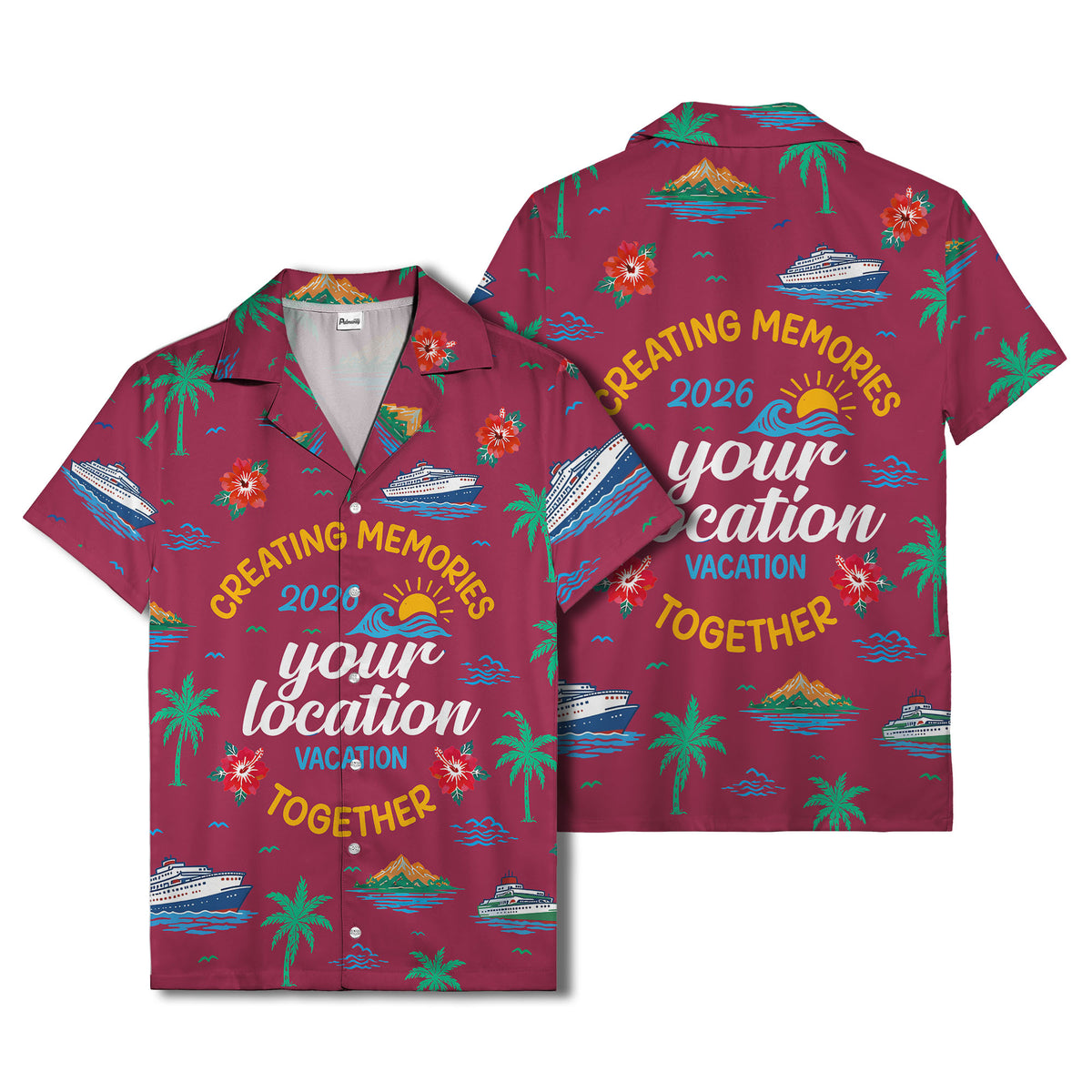cruise ship & palm fronds watercolor vacation memories hawaiian shirt