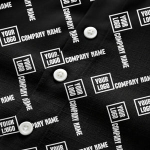 custom logo & company name repeat black hawaiian shirt for men
