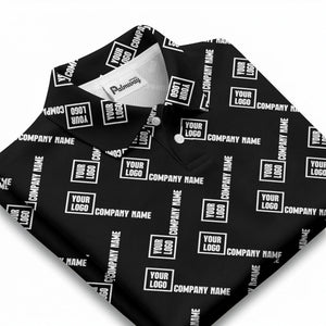 custom logo & company name repeat pattern black polo shirt for men