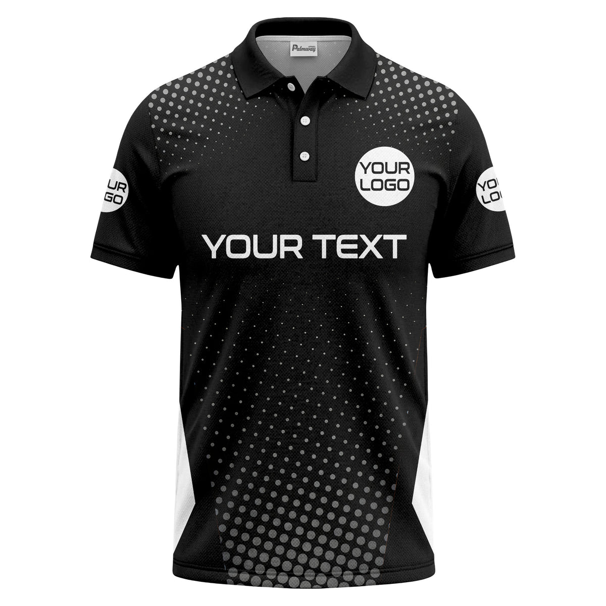 custom logo text overlay polka dot golf polo shirt