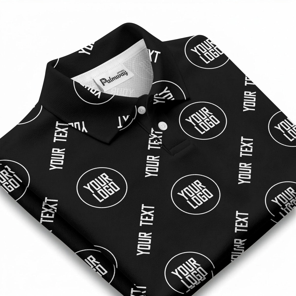 custom logo & text repeat pattern black personalized polo shirt for men
