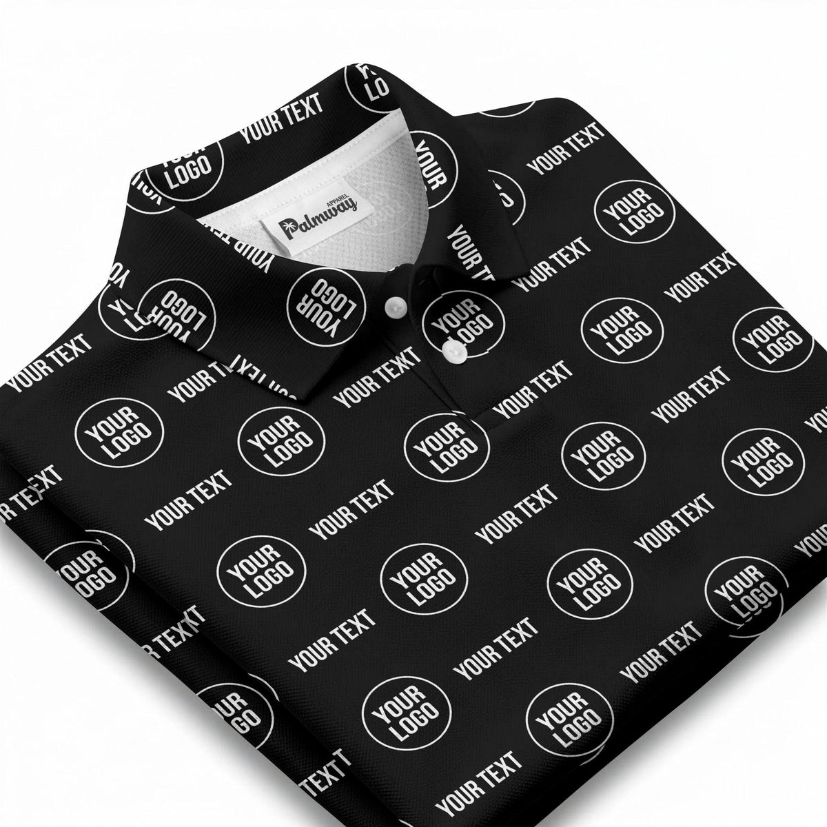 custom logo & text repeat pattern black polo shirt for men
