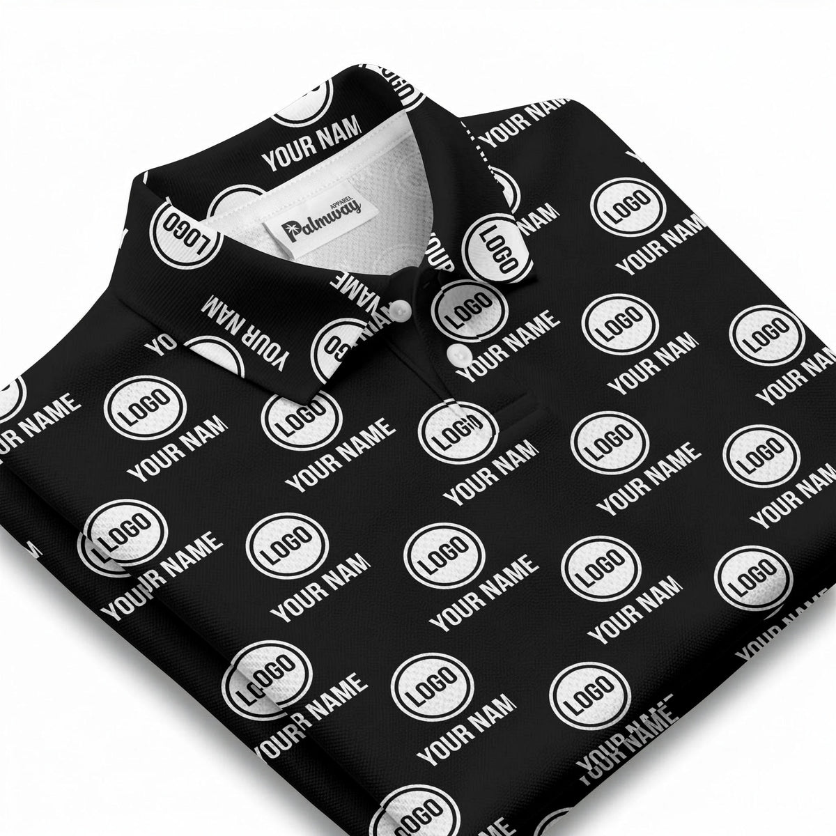 custom name & logo repeat circle pattern black polo shirt