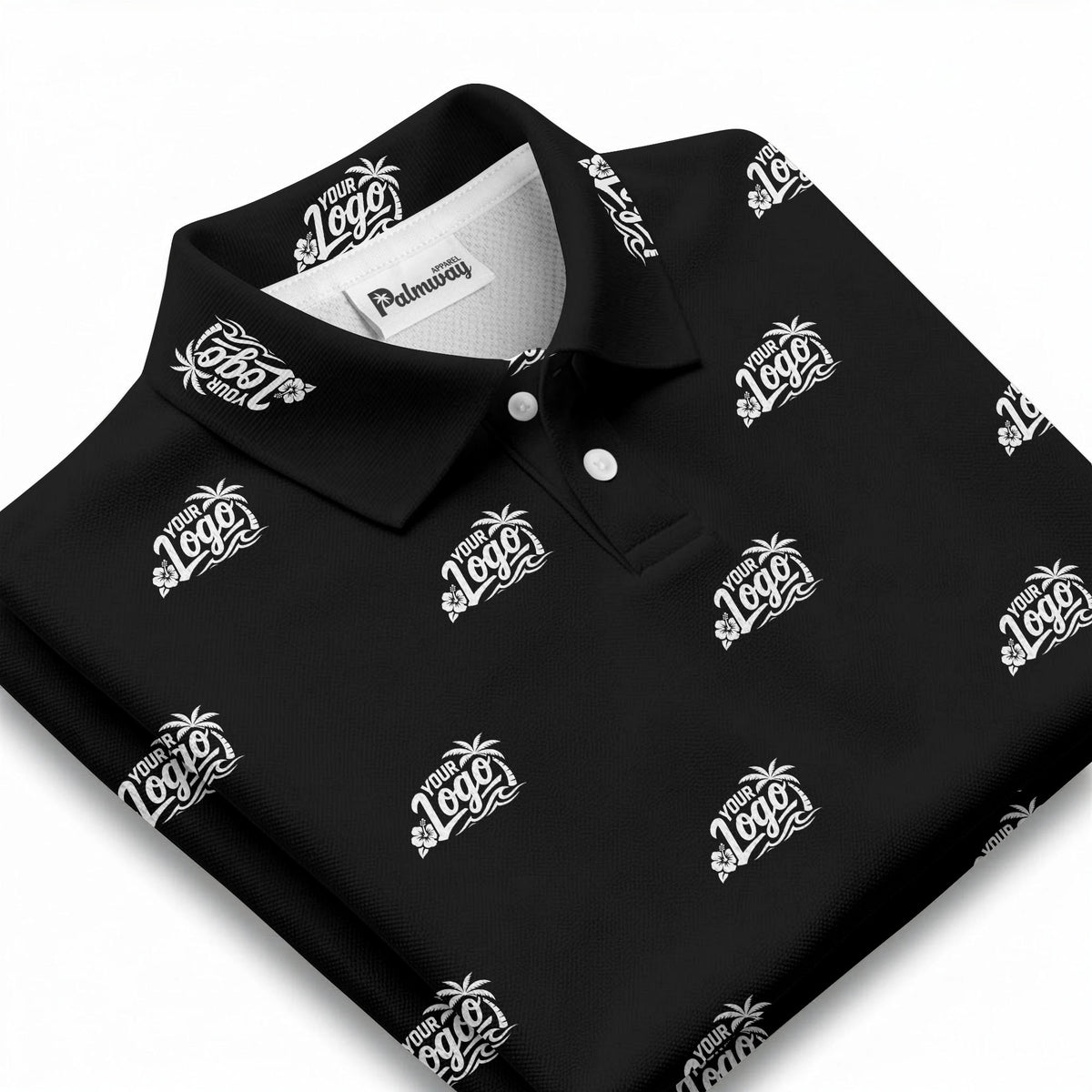 your logo repeat pattern black customizable professional polo shirt
