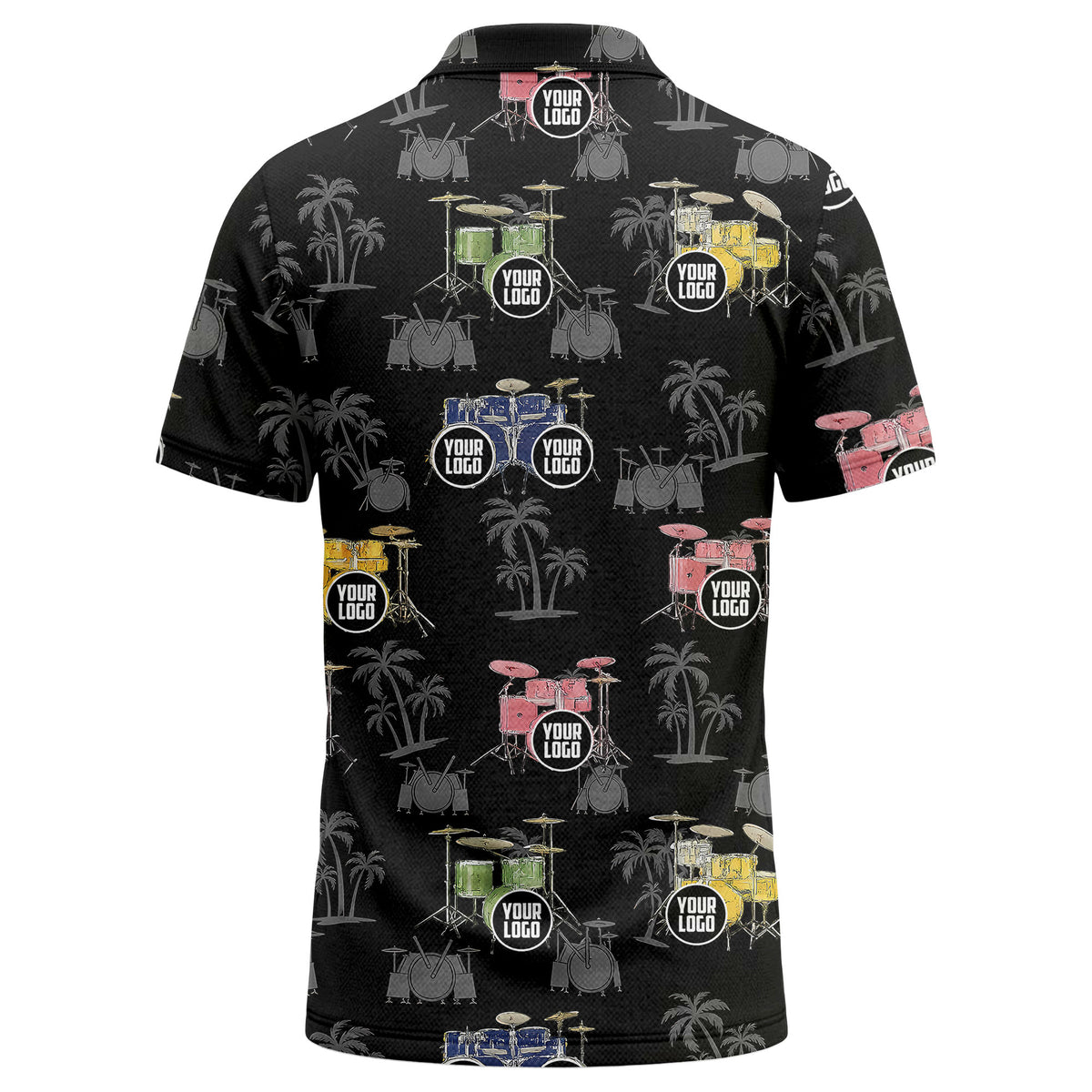 drum kit & palm tree repeat rock band polo shirt for men