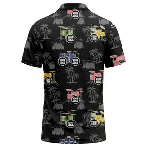 drum kit & palm tree repeat rock band polo shirt for men