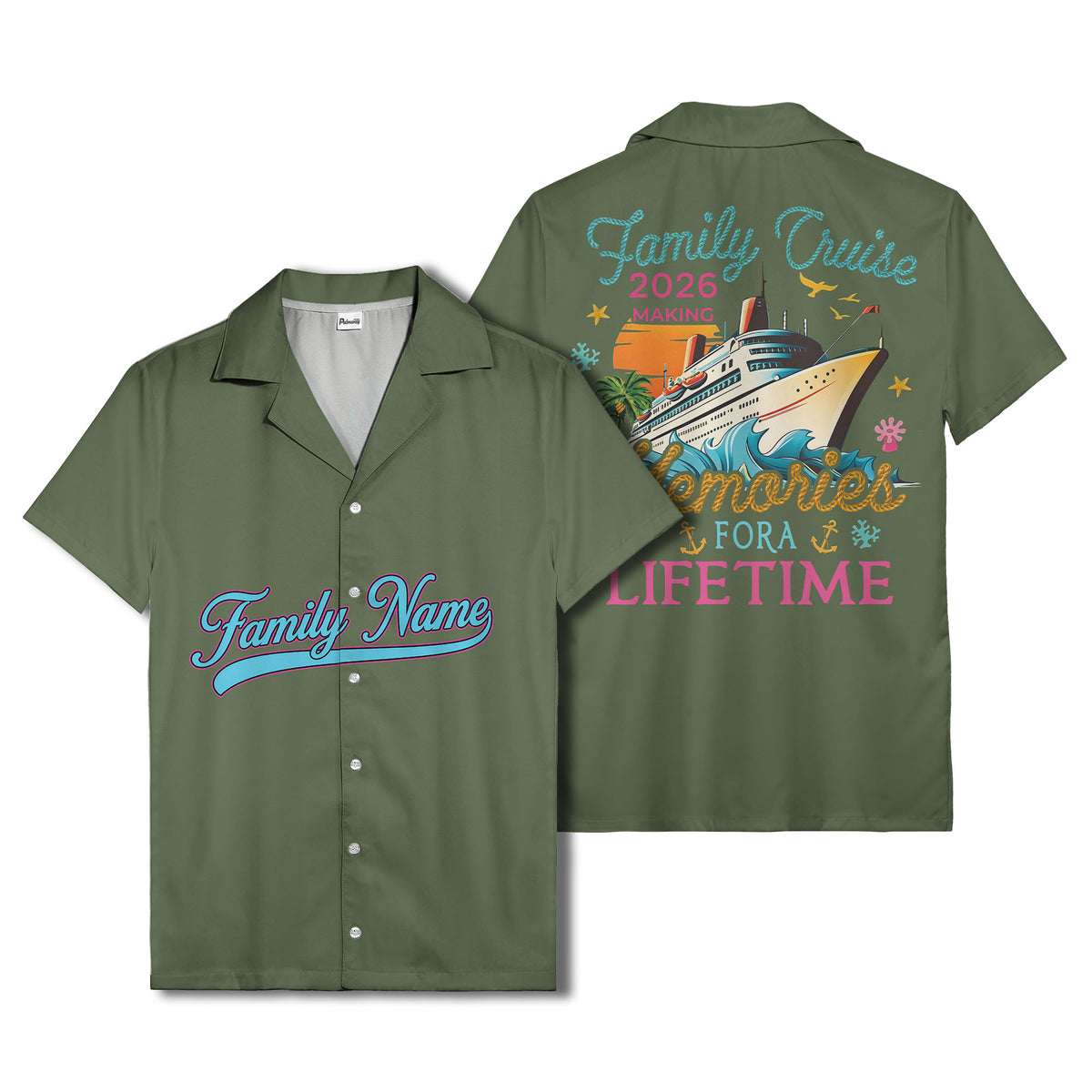 family name script & logo circle personalized hawaiian shirt