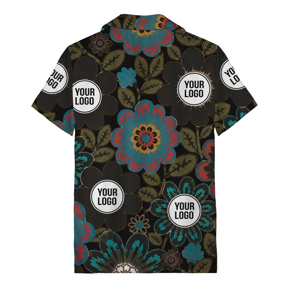 floral mandala & custom logo circle hawaiian shirt for men