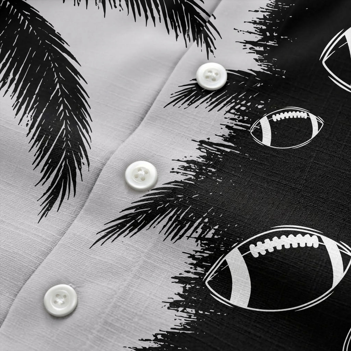 footballs & palm tree silhouettes black white graphic hawaiian shirt