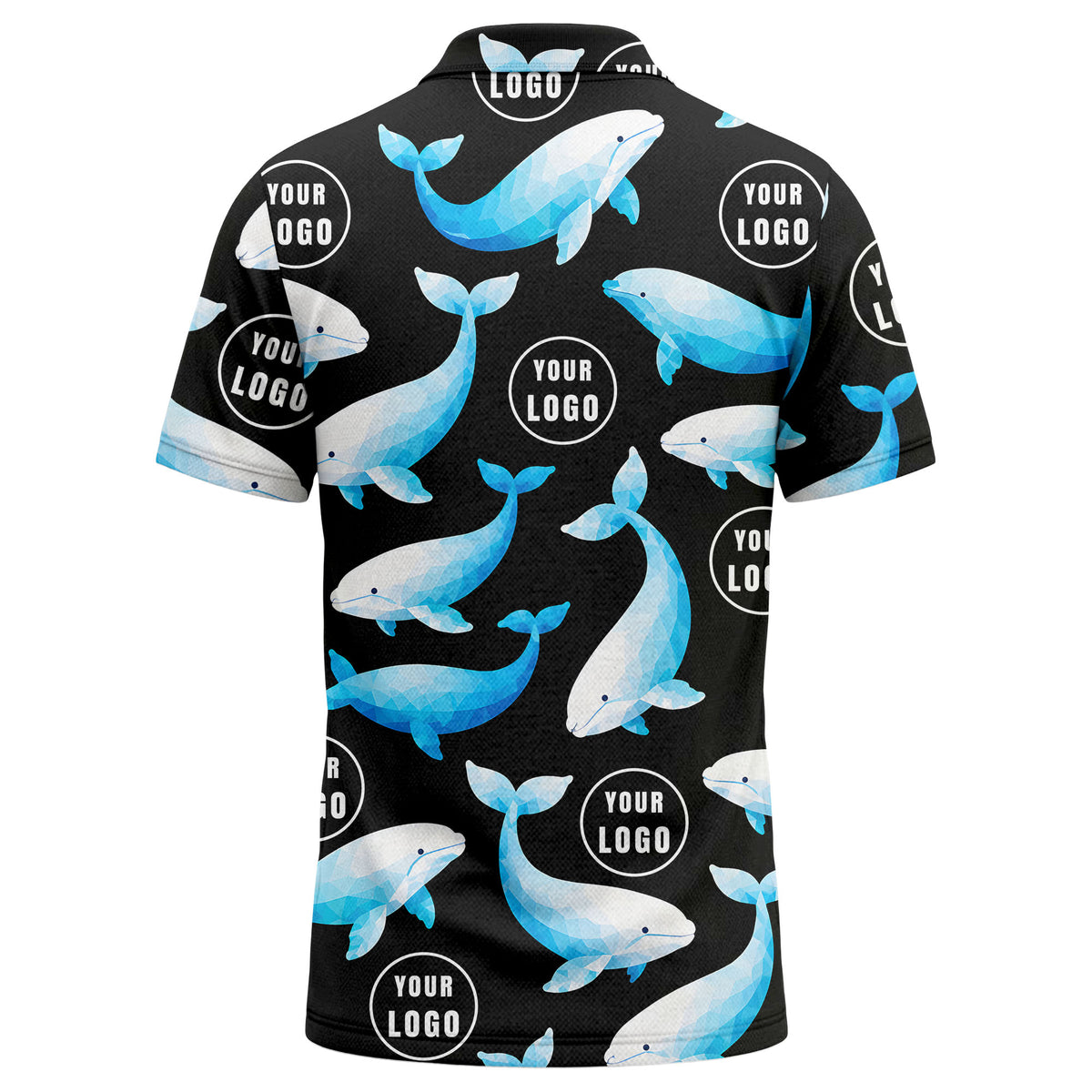 geometric beluga whale repeat & custom logo circles polo shirt