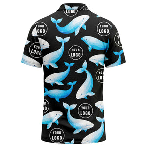 geometric beluga whale repeat & custom logo circles polo shirt