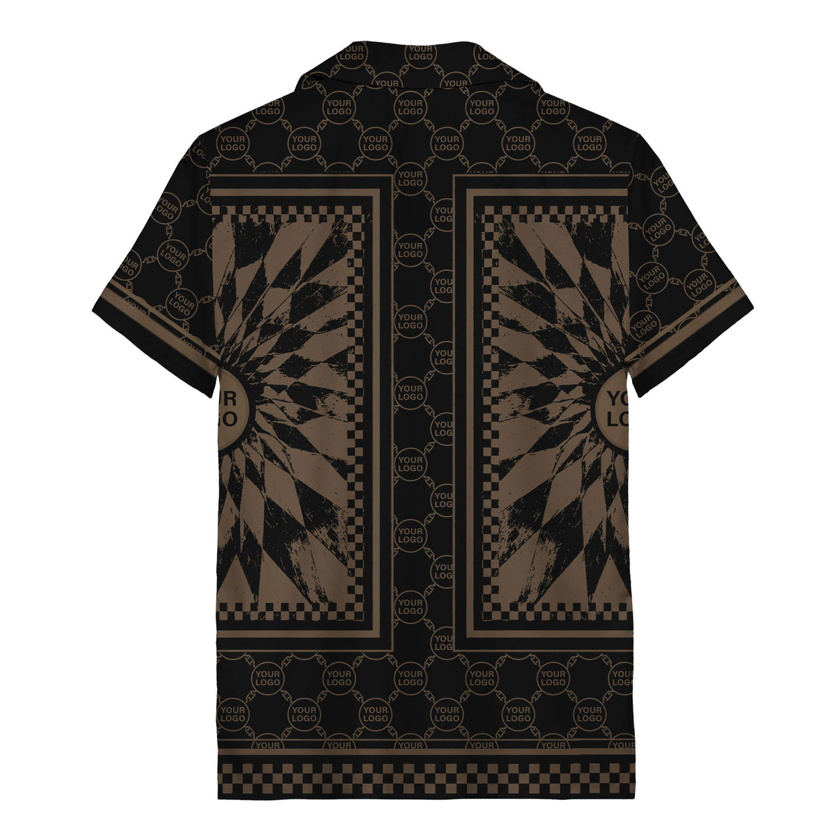 geometric palm leaves checkerboard border hawaiian shirt for men