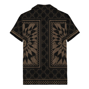 geometric palm leaves checkerboard border hawaiian shirt for men
