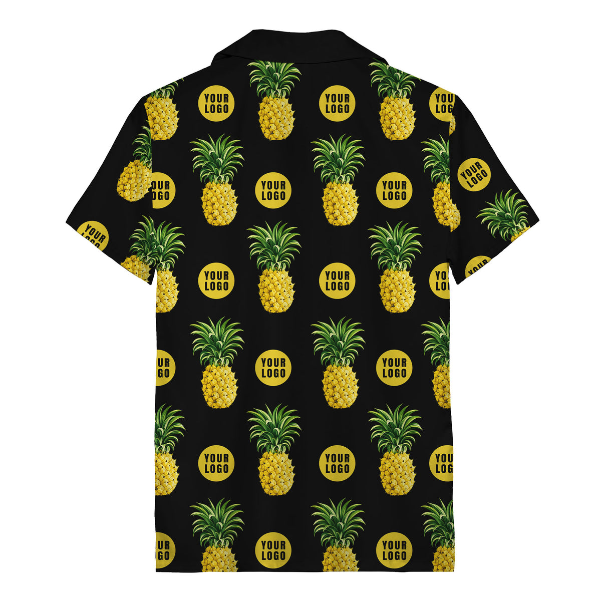 golden pineapple repeat & custom logo circles black hawaiian shirt