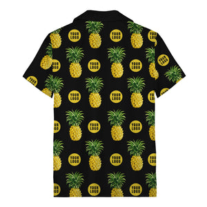 golden pineapple repeat & custom logo circles black hawaiian shirt