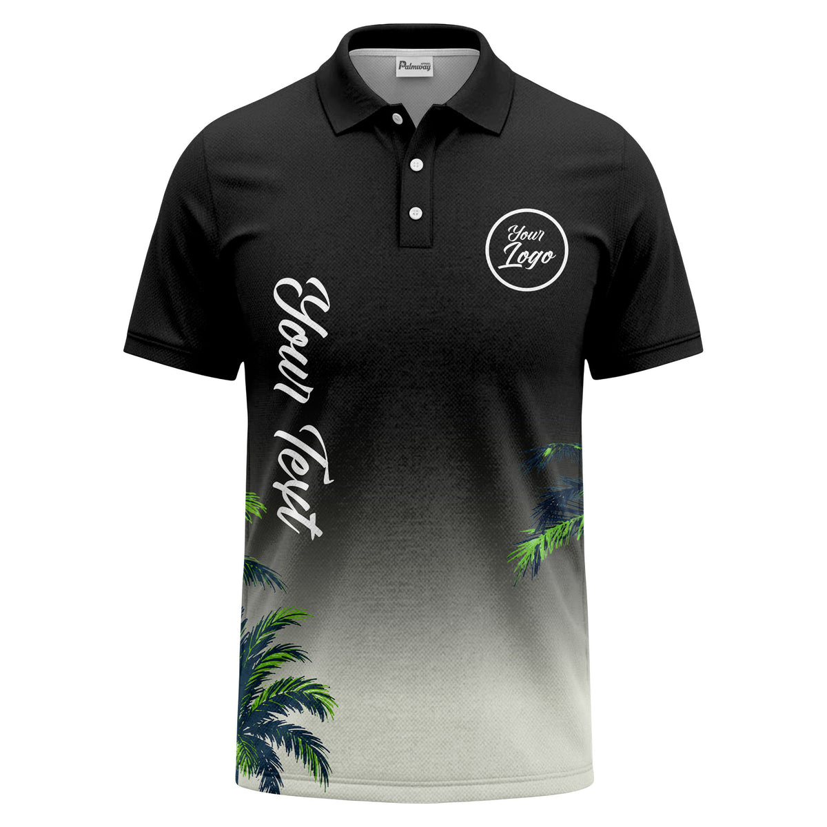 gradient fade palm trees silhouette polo shirt with custom text