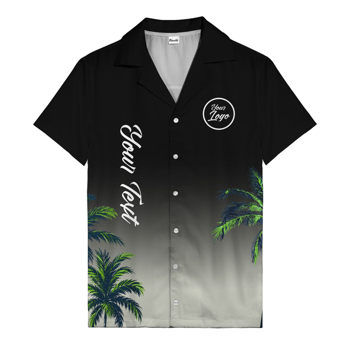 gradient palm tree silhouettes custom text hawaiian shirt for men