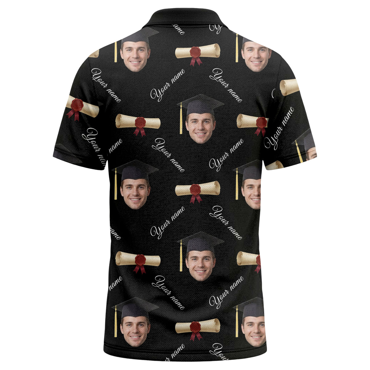 graduation caps & diploma scrolls over personalized faces polo shirt