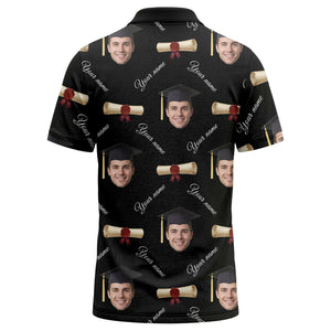 graduation caps & diploma scrolls over personalized faces polo shirt