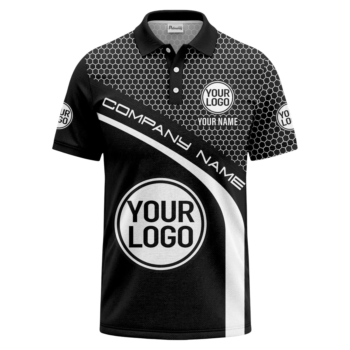 hexagonal grid monogram logo corporate polo shirt for men