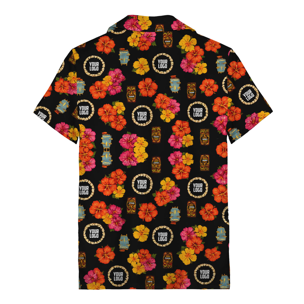 hibiscus & tiki masks all-over print hawaiian shirt for beach getaway