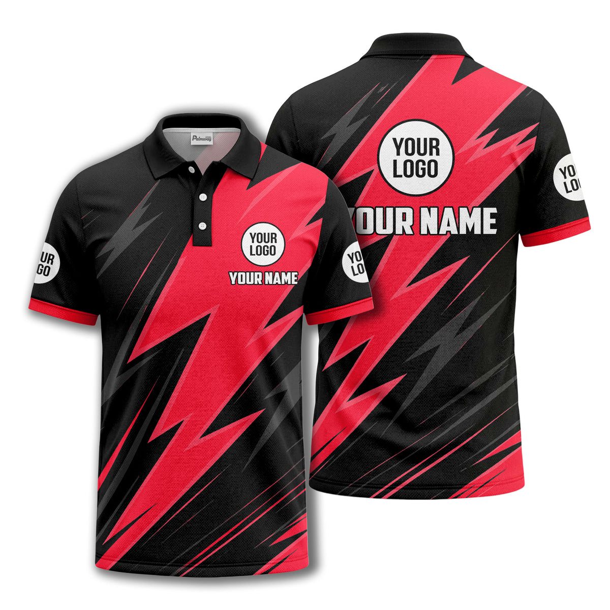 lightning bolt pattern with custom logo and name polo shirt for men