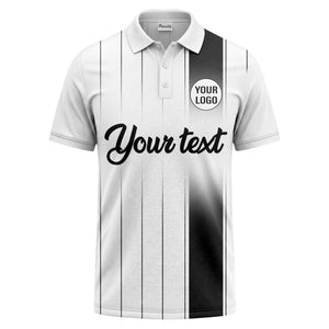 monochrome gradient vertical stripes with custom logo text polo shirt
