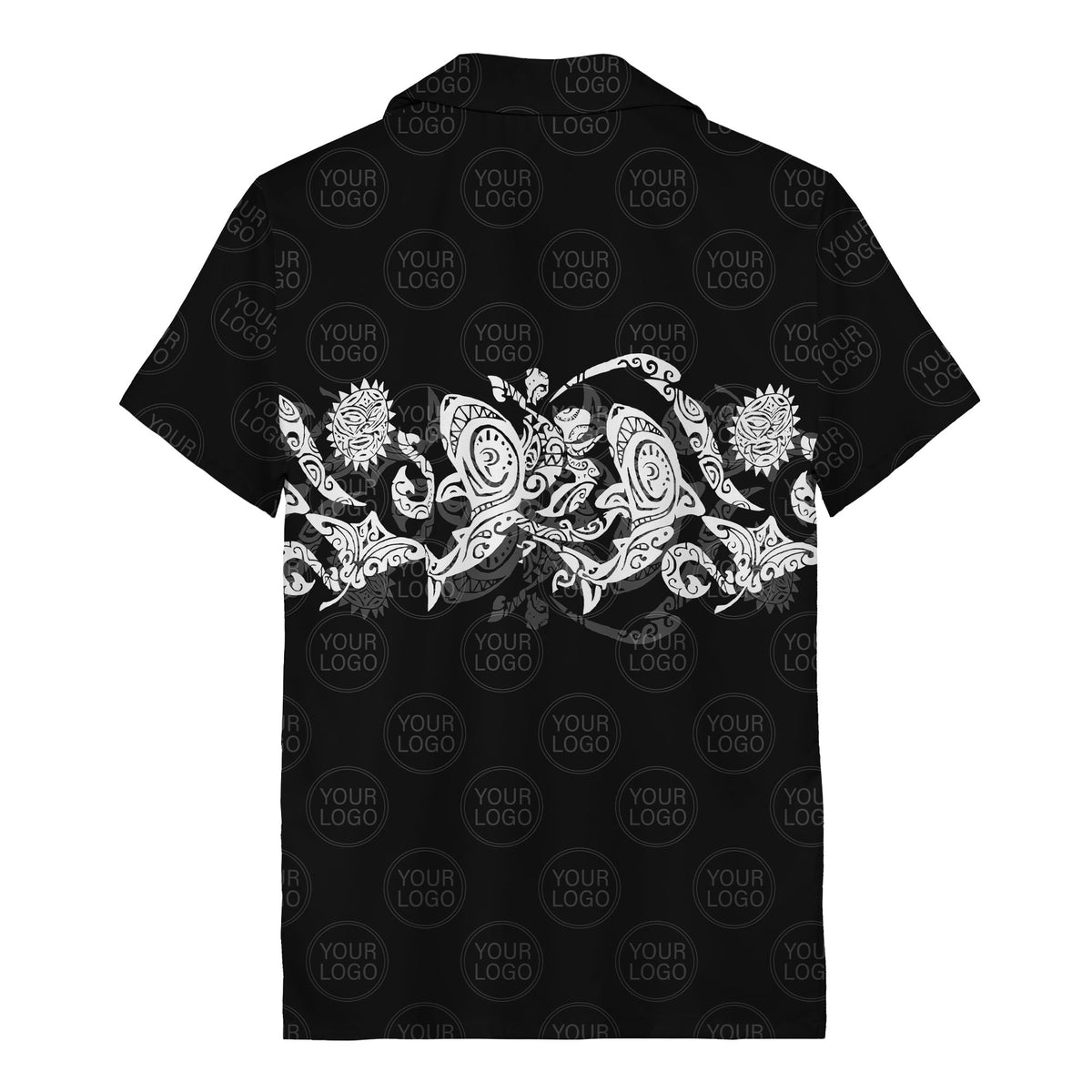 monochrome tribal turtle & sun motifs heritage hawaiian shirt