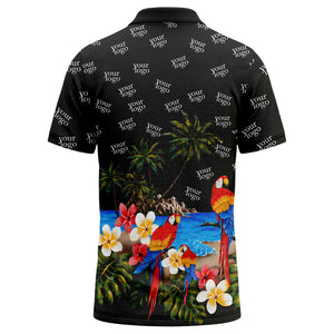 parrot palm plumeria beach watercolor polo shirt