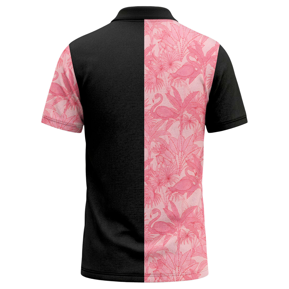 pink flamingo & tropical leaves patterned hawaiian shirt polo shirt