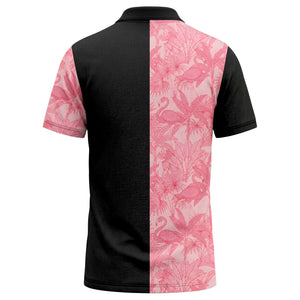 pink flamingo & tropical leaves patterned hawaiian shirt polo shirt