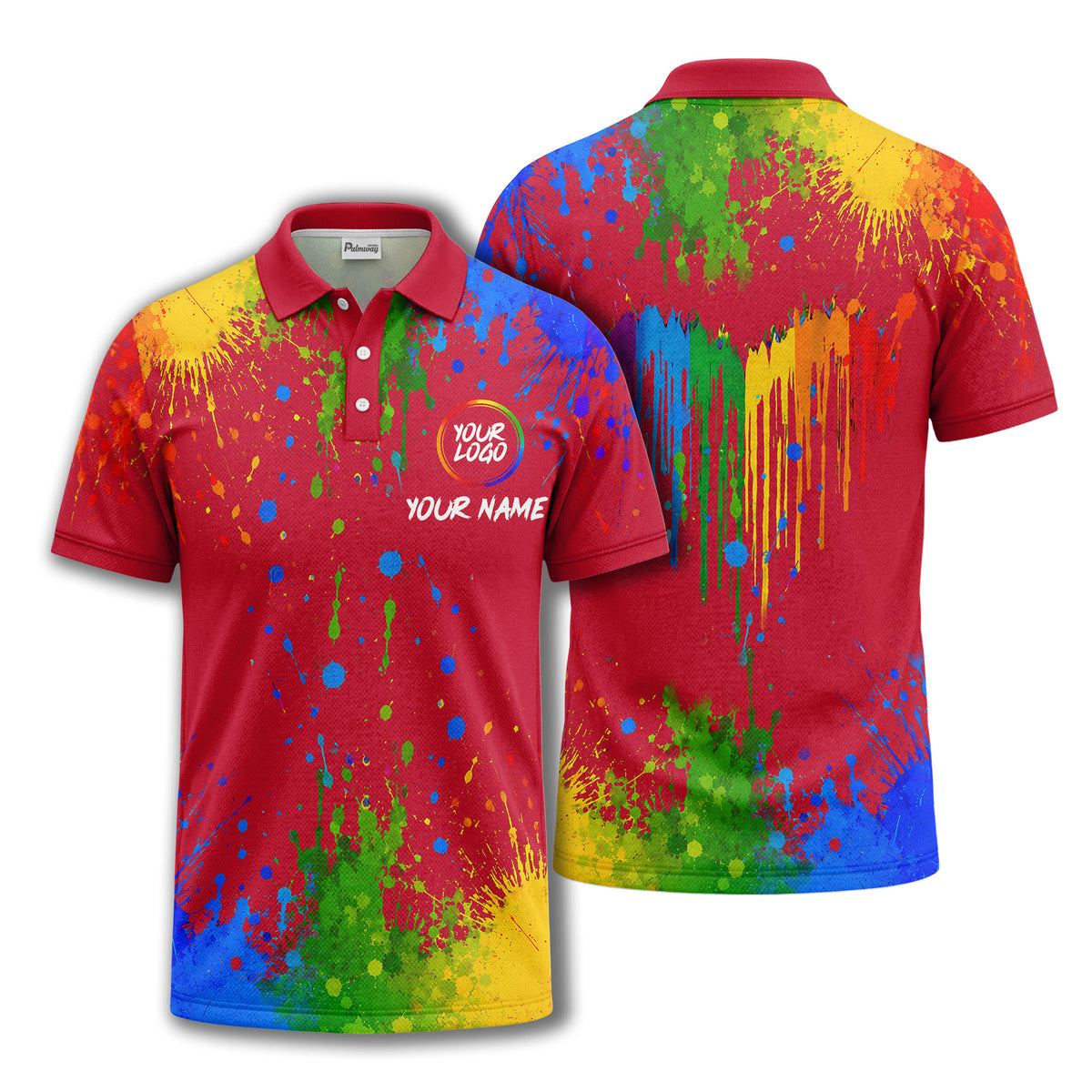 rainbow paint splatter custom logo personalized polo shirt