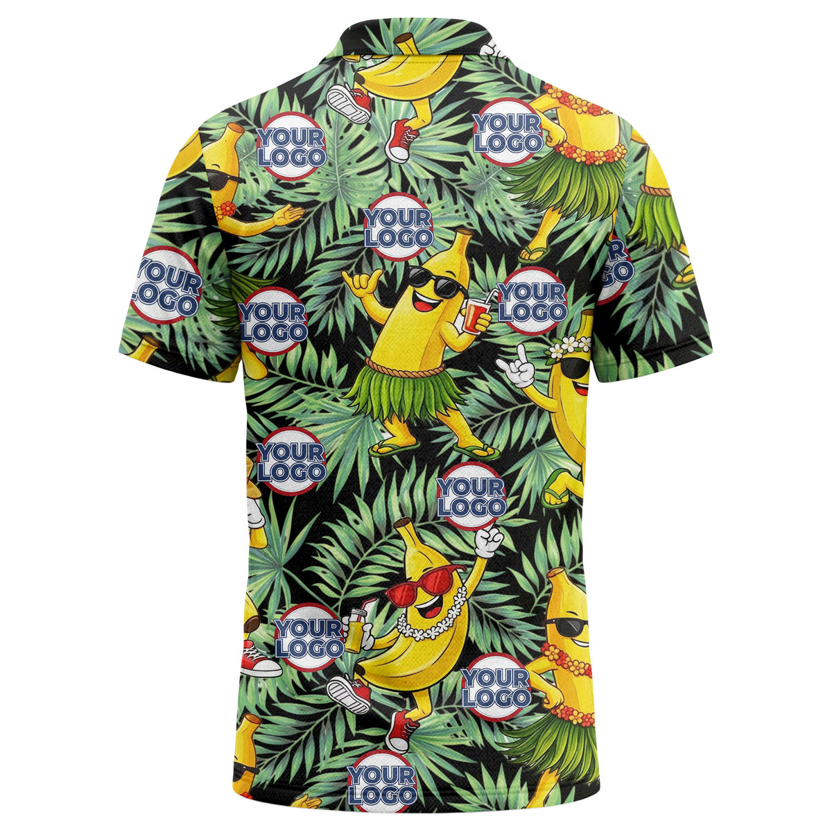 sunglass bananas luau palm leaves polo shirt for men