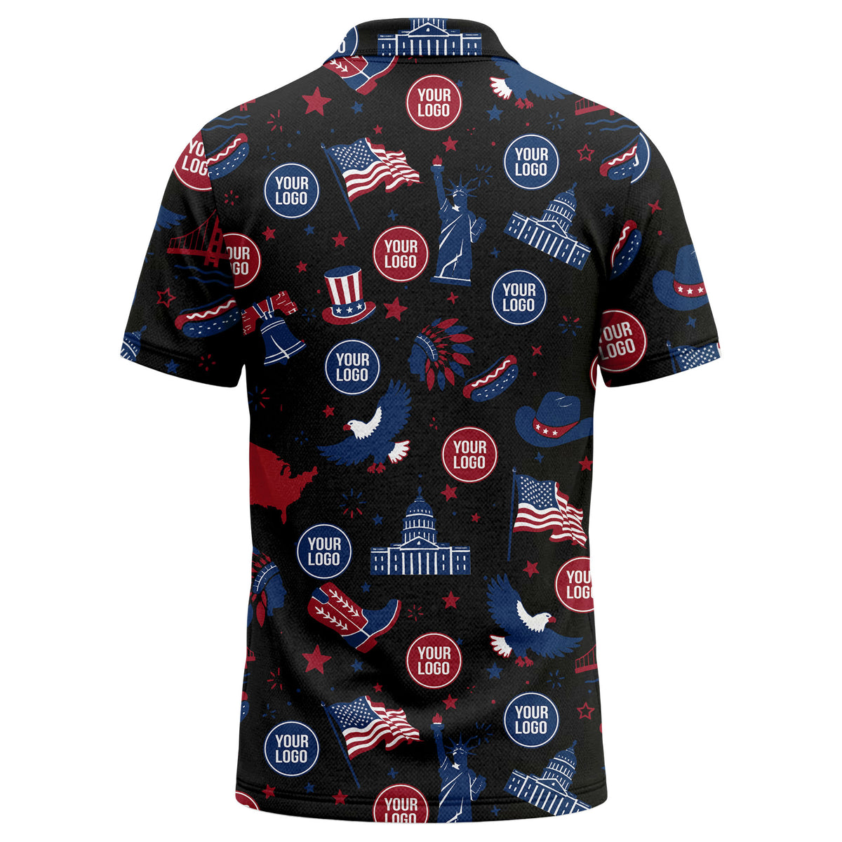 vintage cartoon bald eagles & statue of liberty icons patriotic polo shirt